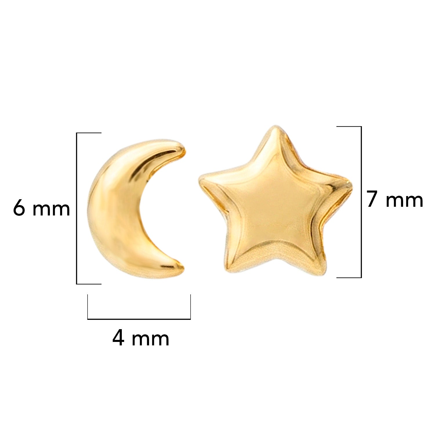 Broquel Arete Estrella y Luna Oro 10k con Bolita