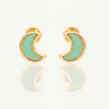 Broquel Arete Luna con Esmalte Verde Agua Oro 10k con Bolita