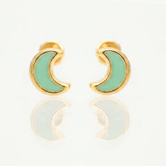 Broquel Arete Luna con Esmalte Verde Agua Oro 10k con Bolita