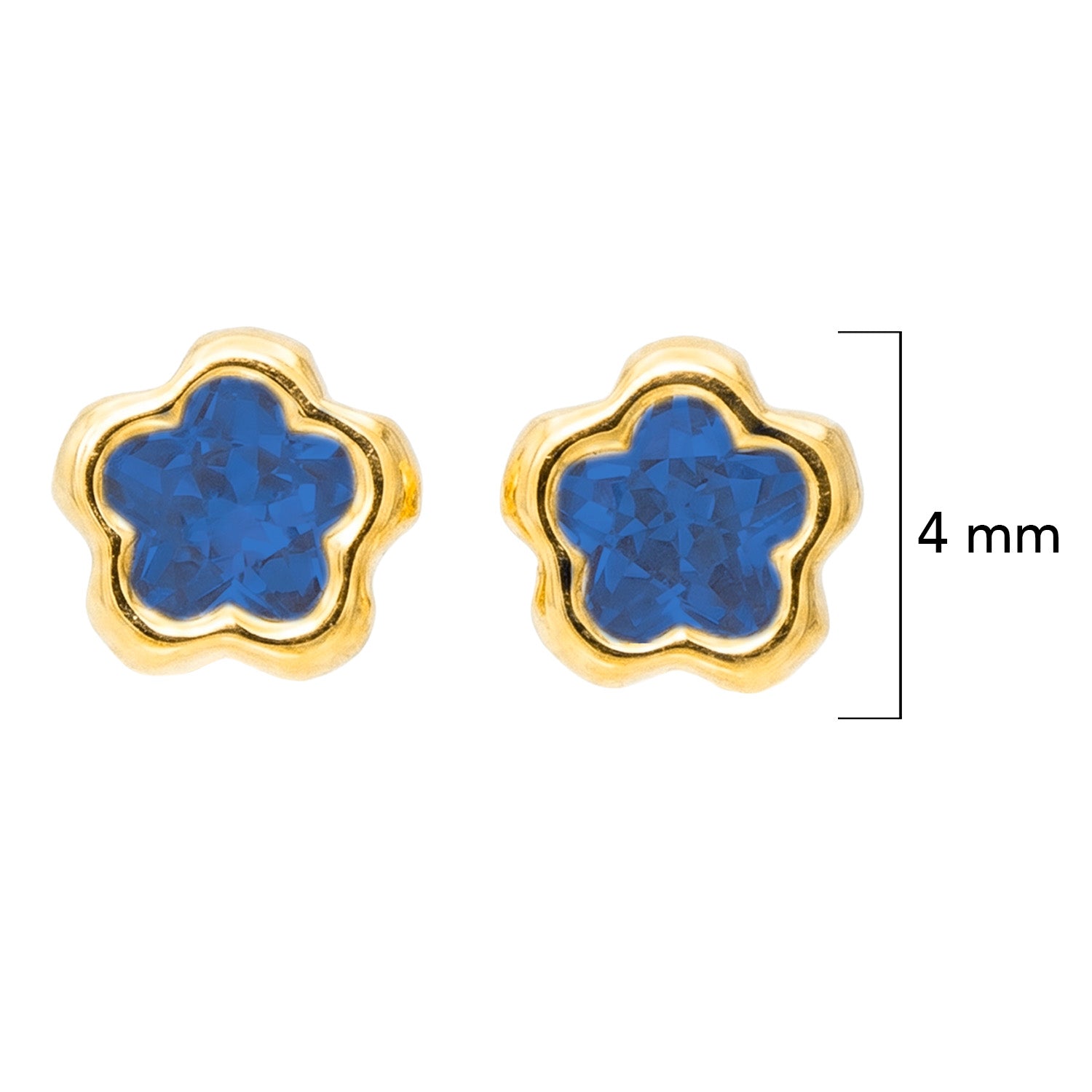 Broquel Arete Flor Biselada con Circonia Azul Oro 10k con Bolita