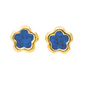 Broquel Arete Flor Biselada con Circonia Azul Oro 10k con Bolita