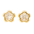 Broquel Arete Flor Biselada Mediana con Circonia Blanca Oro 10k con Bolita
