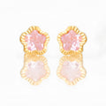 Broquel Arete Flor Rosa Biselada Diamantada con Circonia Rosa Oro 10k con Bolita