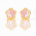 Broquel Arete Flor Rosa Biselada Diamantada Grande con Circonia Rosa Oro 10k con Bolita