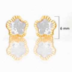 Broquel Arete Flor Blanca Biselada Diamantada Grande con Circonia Rosa Oro 10k con Bolita
