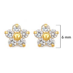 Broquel Arete Flor de 5 Petalos con Circonias Blancas Oro 10k con Bolita