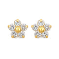 Broquel Arete Flor de 5 Petalos con Circonias Blancas Oro 10k con Bolita