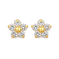 Broquel Arete Flor de 5 Petalos con Circonias Blancas Oro 10k con Bolita