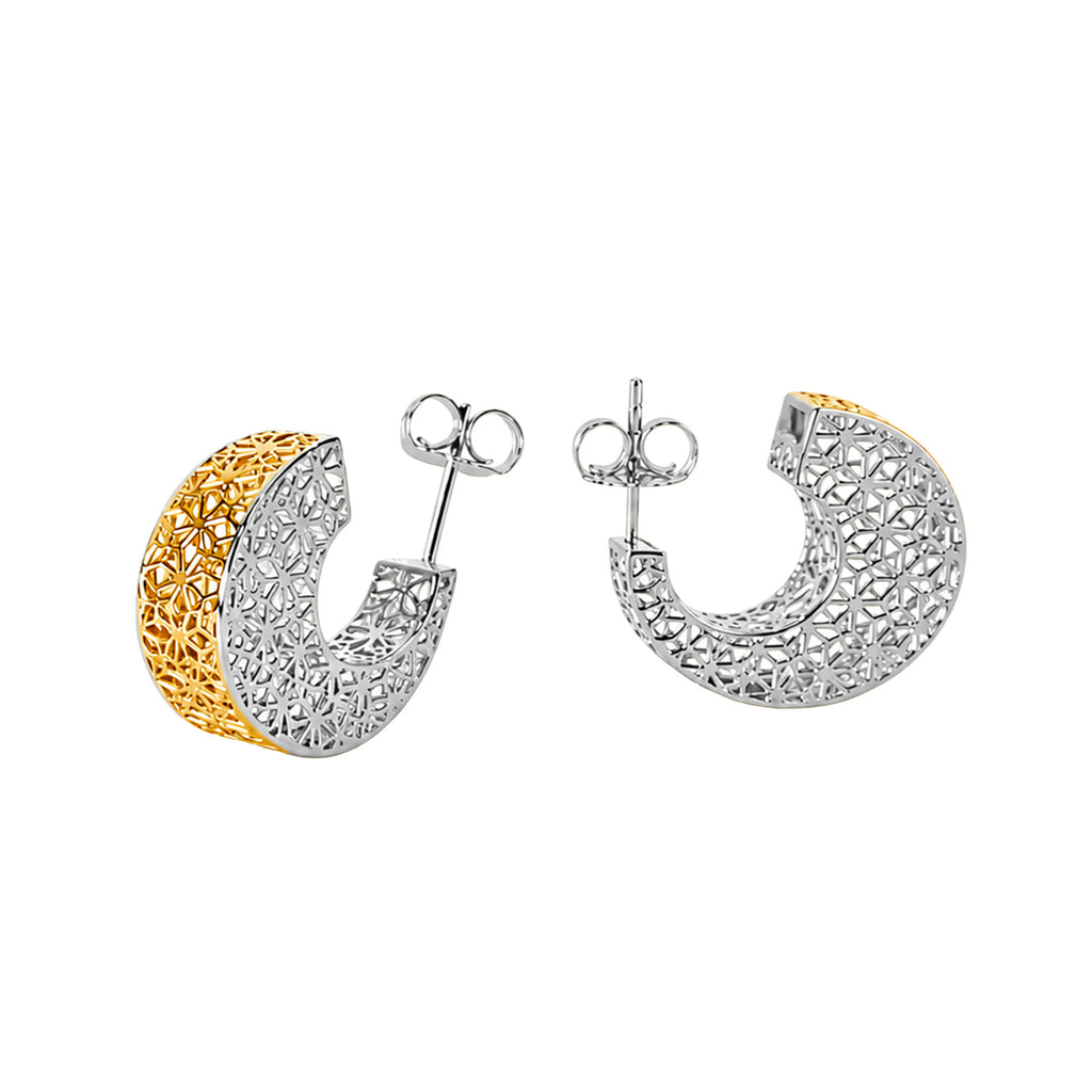 Arracada Filigrana Floral Colección Esencia Plata .925 con Baño de Oro 18K y Baño de Rodio