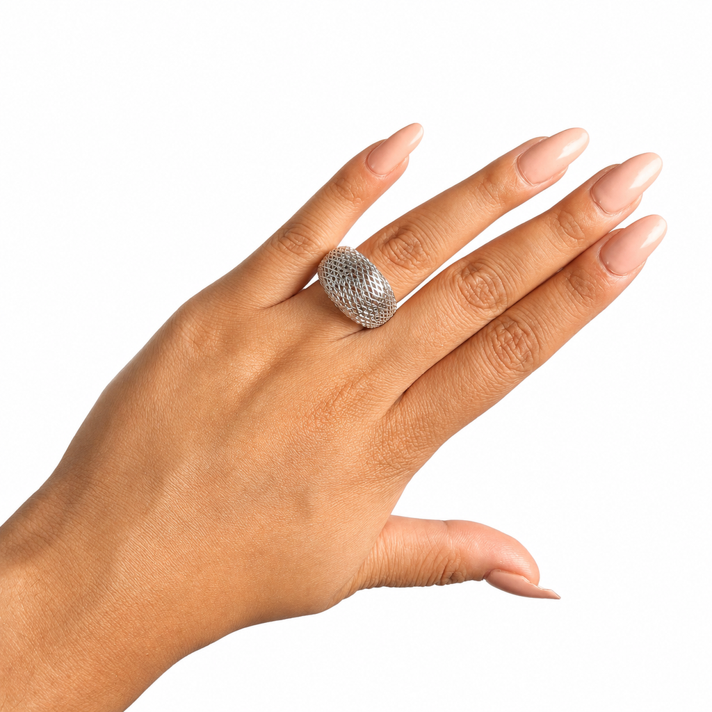 Anillo Filigrana Bombeado Red Completo Colección Esencia Plata .925 con Baño de Rodio