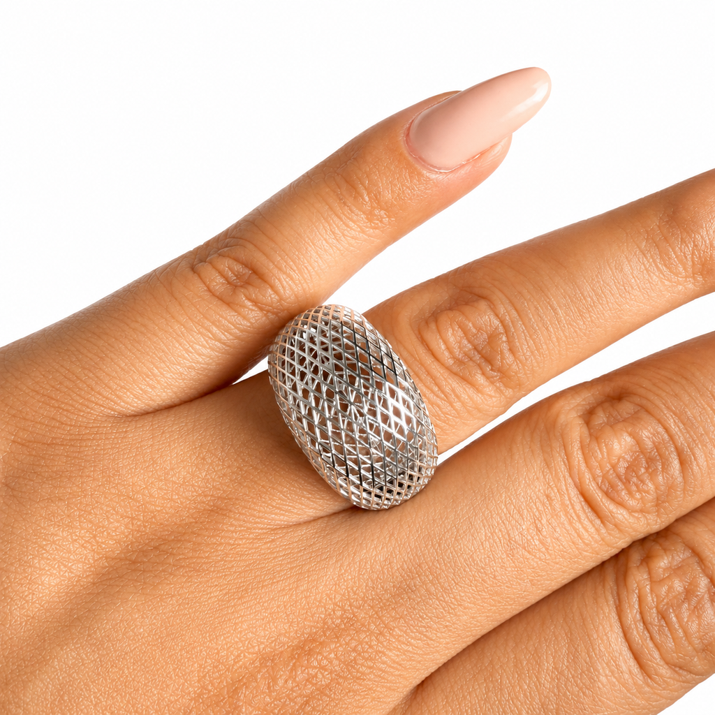 Anillo Filigrana Bombeado Red Completo Colección Esencia Plata .925 con Baño de Rodio