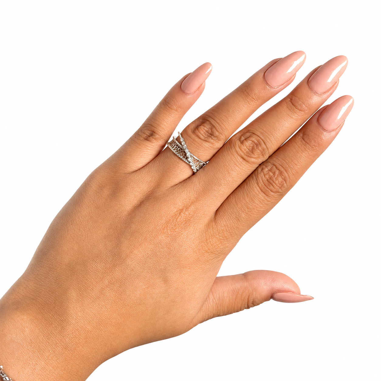 Anillo Filigrana Cruzado con Circonia Colección Esencia Plata .925 con Baño de Rodio
