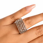 Anillo Filigrana Cuadrado Floral Colección Esencia Plata .925 con Baño de Rodio