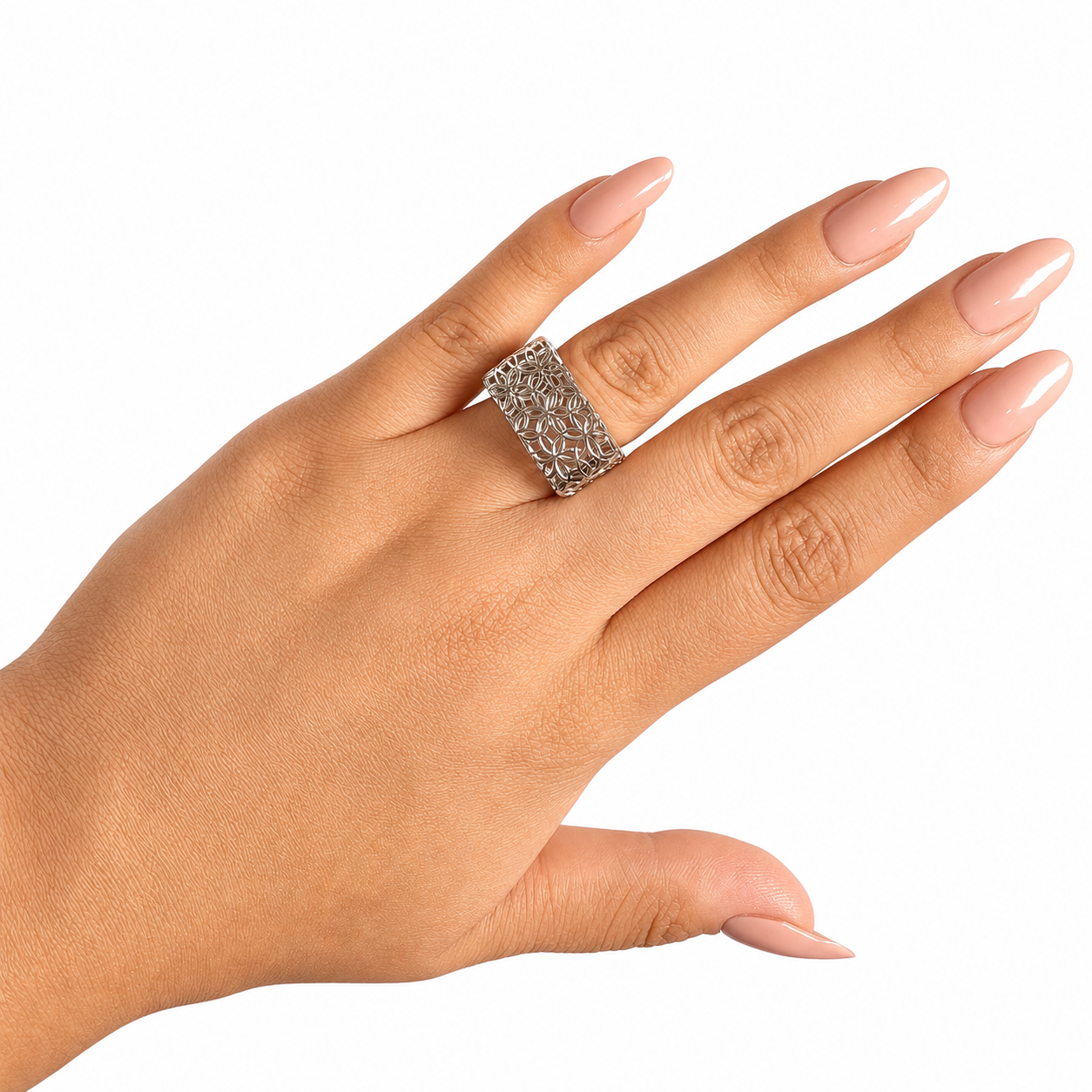 Anillo Filigrana Cuadrado Floral Colección Esencia Plata .925 con Baño de Rodio