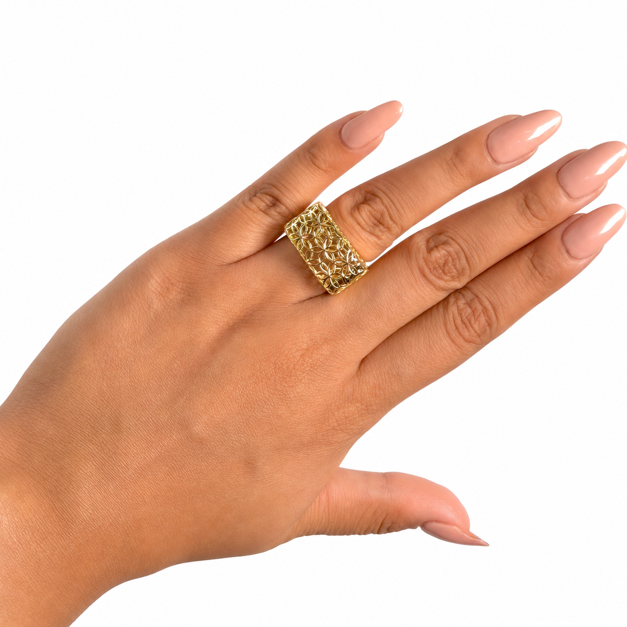 Anillo Filigrana Cuadrado Floral Colección Esencia Plata .925 con Baño de Oro 18k