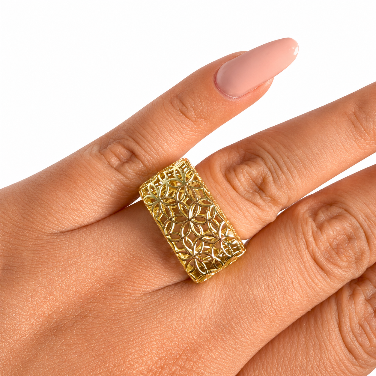 Anillo Filigrana Cuadrado Floral Colección Esencia Plata .925 con Baño de Oro 18k