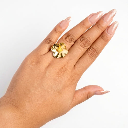 Anillo Flor Sakura Grande Colección Florecer Plata .925 con Baño de Oro 18k