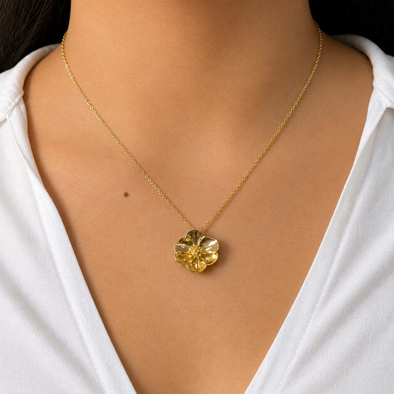 Collar  Flor Sakura Grande Colección Florecer Plata .925 con Baño de Oro 18k