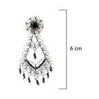 Aretes Filigrana Rombo 6 cm Flor Circonia y Piedra Onix Hecho a Mano Plata .925 Oxidada
