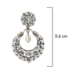 Aretes Filigrana Circulo 5.6 cm con Flor de Circonia Blanca y Perla de Río, Hecho a Mano Plata .925 Oxidada