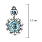 Arete Filigrana Doble Circulo 5.5 cm  con Turquesas Naturales Hecho a Mano Plata .925 Oxidada