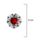 Aretes Filigrana Corazón Chico 2 cm Circonia Roja, Hecho a Mano Plata .925 Oxidada