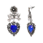 Arete Filigrana 5.5 cm Pajaritos Repujados a Mano, Corazón Azul Circonia Plata .925 Oxidada
