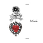 Arete Filigrana 5.5 cm Pajaritos Repujados a Mano, Corazón Circonia Plata .925 Oxidada