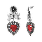 Arete Filigrana 5.5 cm Pajaritos Repujados a Mano, Corazón Circonia Plata .925 Oxidada