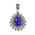 Dije Filigrana Gota 5 cm con Circonia Azul y Piedra Gris Hematite Distintos Colores Hecho a Mano Plata .925 Oxidado
