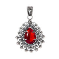 Dije Filigrana Gota 5 cm con Circonia Roja y Piedra Gris Hematite Distintos Colores Hecho a Mano Plata .925 Oxidado