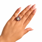 Anillo Piedras Preciosas Ópalo de Etiopía en Gota con Granate, Plata .925 con Baño de Rodio