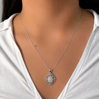 Dije Piedras Preciosas Ópalo de Etiopía Estilo Virreinal con Circonias, Plata .925 con Baño de Rodio