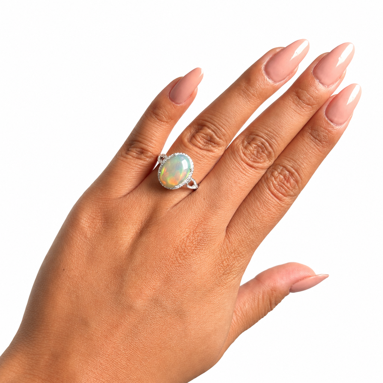 Anillo Piedras Preciosas Maxi Ópalo de Etiopía, Plata .925 con Baño de Rodio