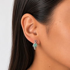 Juego Piedras Preciosas Notas Musicales Aretes y Dijes Esmeralda, Plata .925 con Baño de Rodio