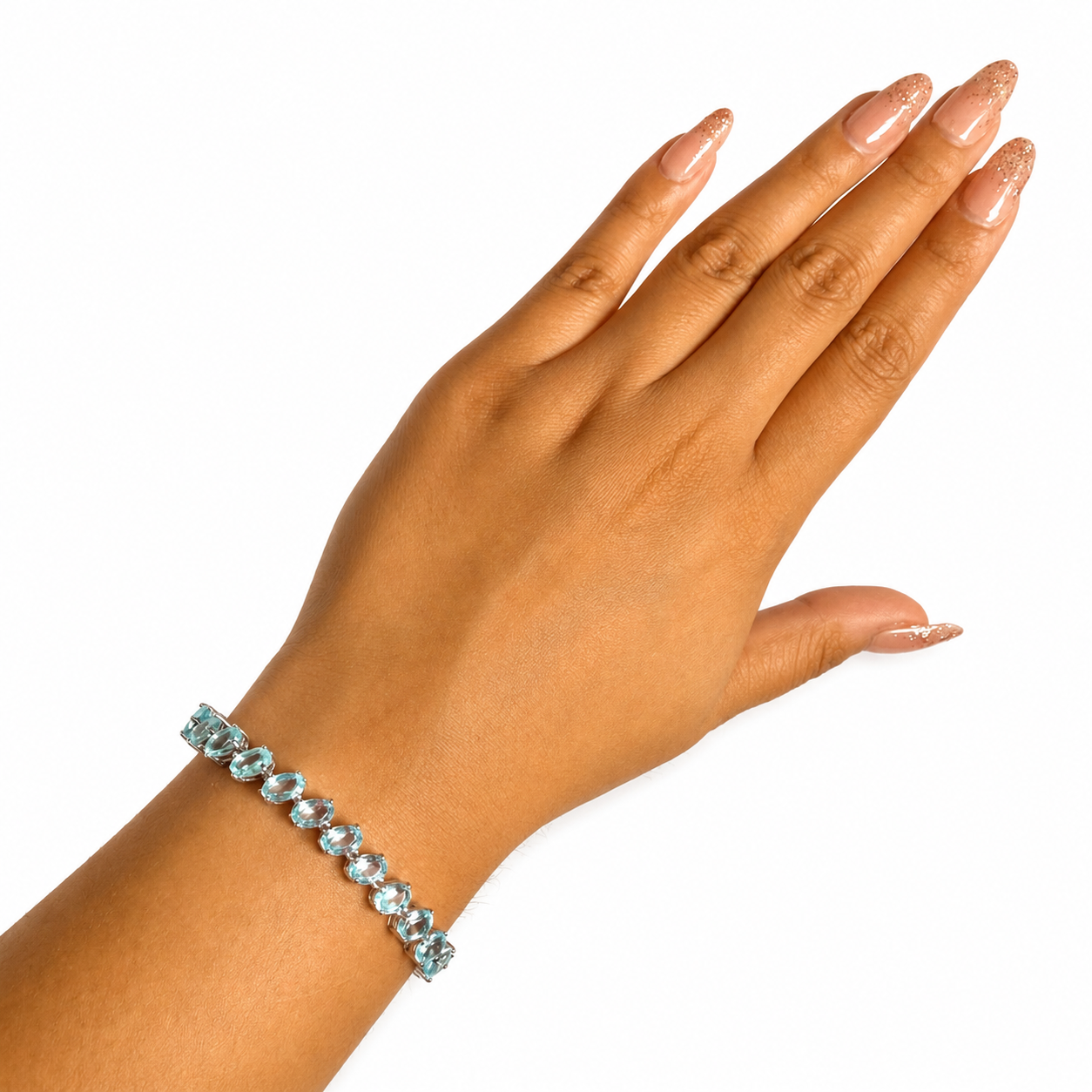 Pulsera Piedra Preciosa Topacio Ovalos, Plata .925 con Baño de Rodio
