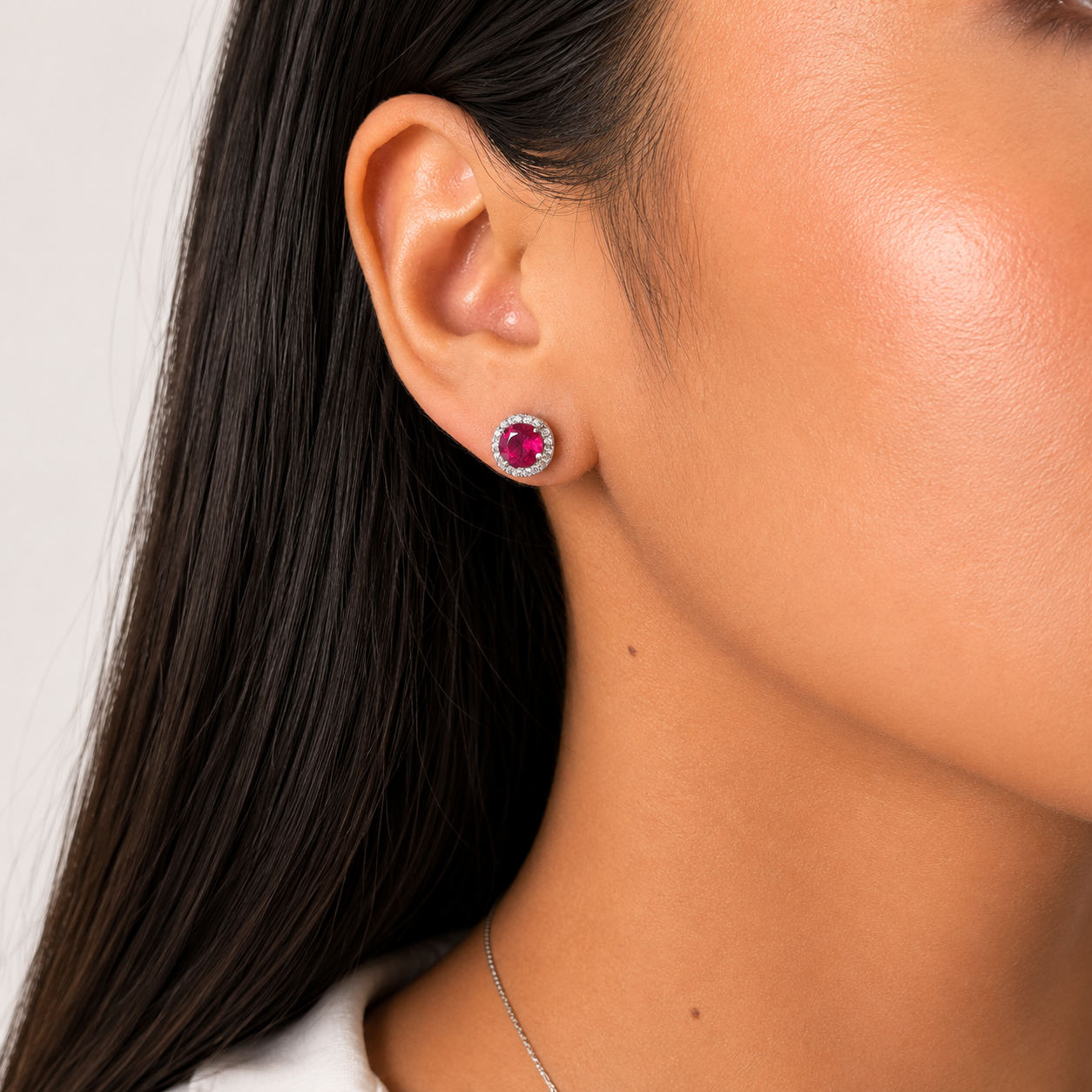 Juego Piedras Preciosas Rubí Aretes y Dije, Plata .925 con Baño de Rodio