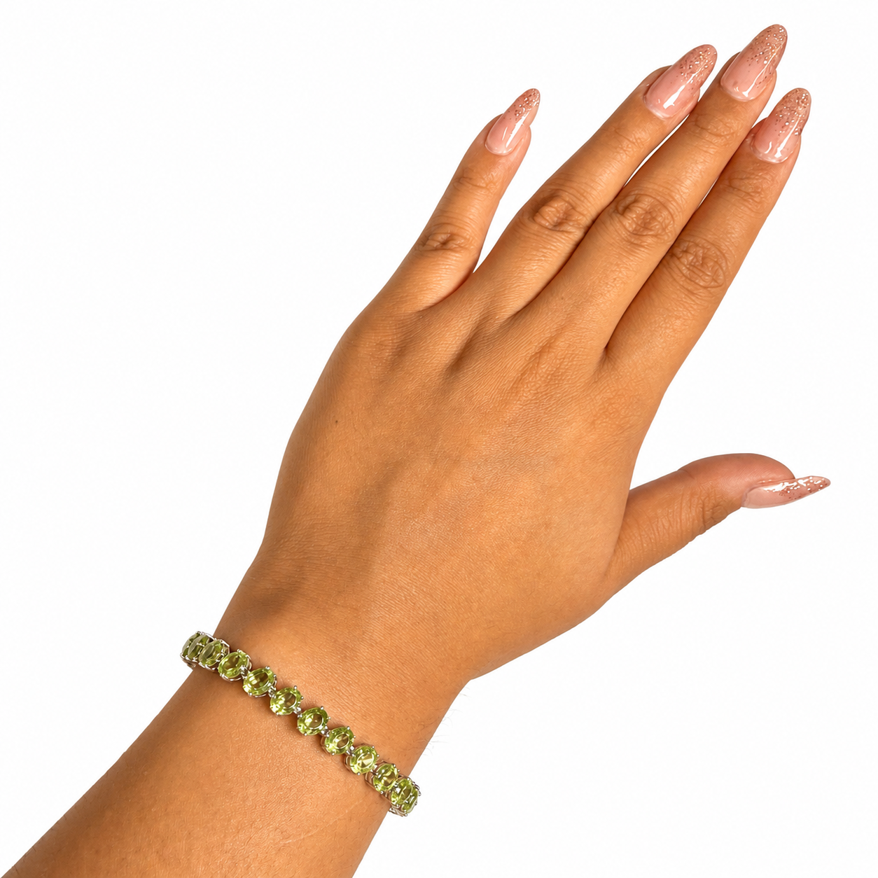 Pulsera Piedras Preciosas Peridoto con Baño de Rodio Plata .925