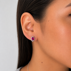 Juego Piedras Preciosas Rubí Aretes y Dije Ovalados, Plata .925 con Baño de Rodio