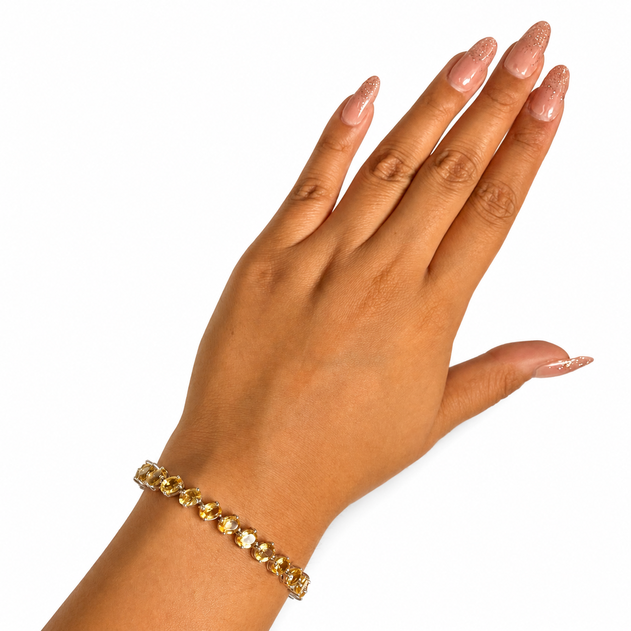 Pulsera Piedras Preciosas Citrino con Broche Plata .925 con Baño de Rodio