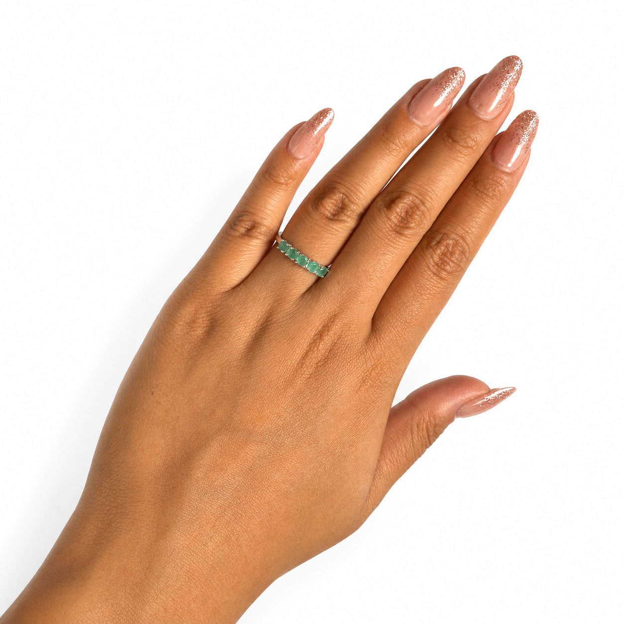 Anillo Churumbela Piedras Preciosas Esmeraldas Circulares, Plata .925 con Baño de Rodio