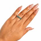 Anillo Piedra Preciosa 5 Esmeraldas con Circonias Chicas, Plata .925 con Baño de Rodio