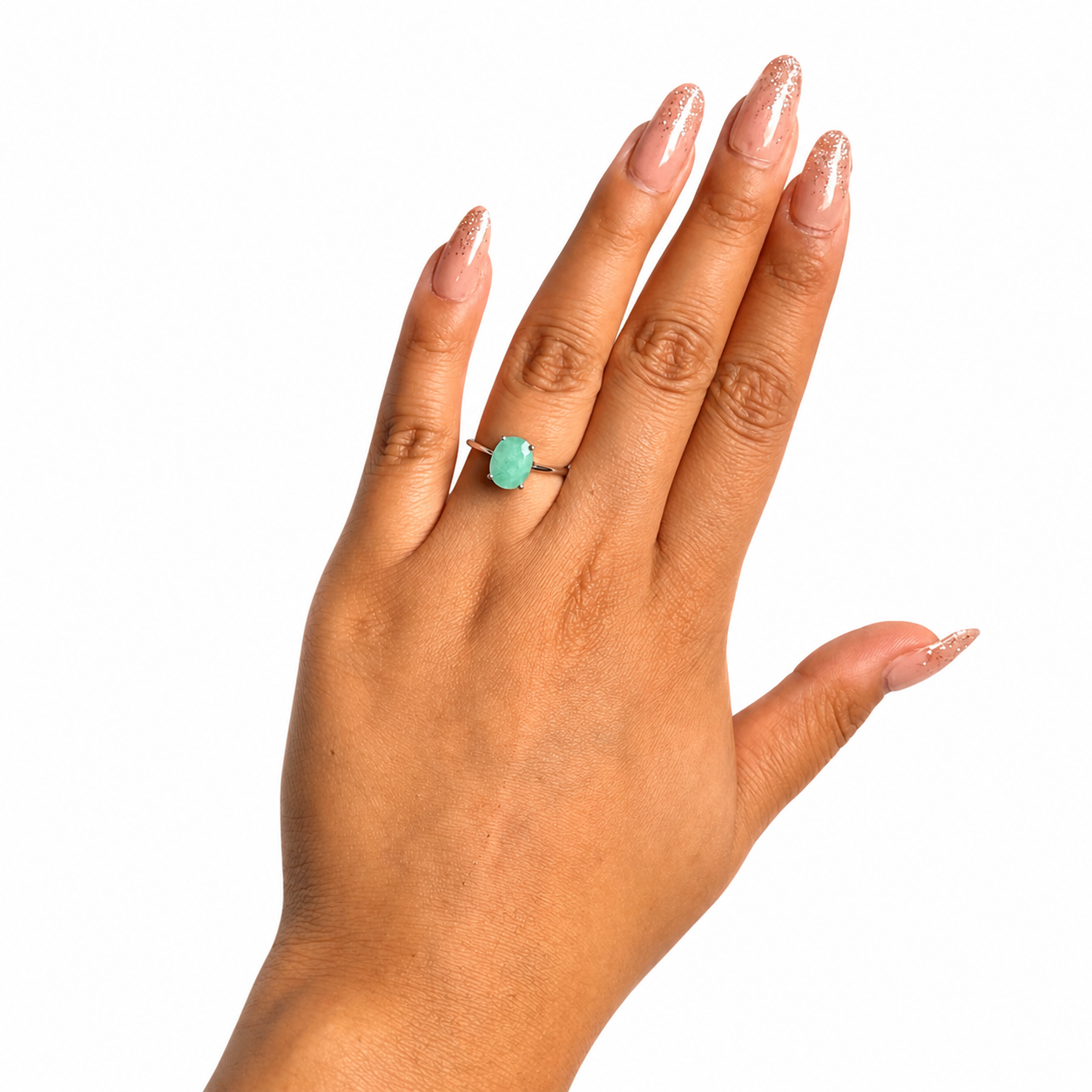 Anillo Piedra Preciosa Esmeralda Grande, Plata .925 con Baño de Rodio