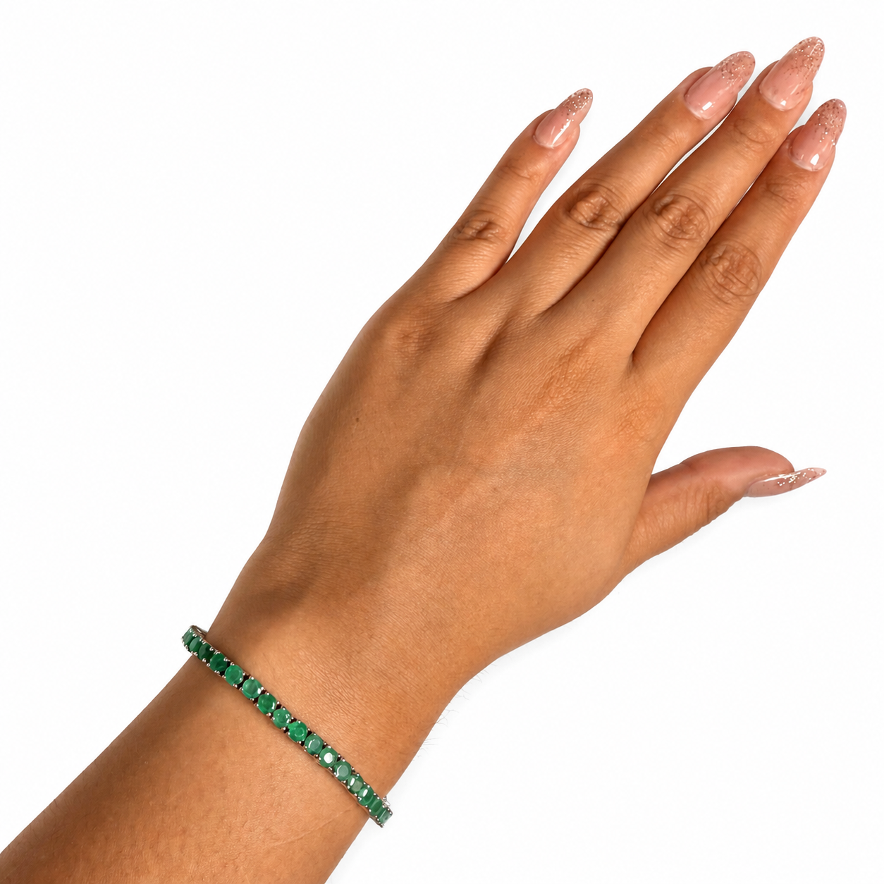 Pulsera Piedra Preciosa Círculos de Esmeralda Plata .925 con Baño de Rodio