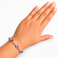 Juego Piedras Preciosas Rubí, Collar, Pulsera y Aretes de Gota con Circonias, Plata .925 con Baño de Rodio