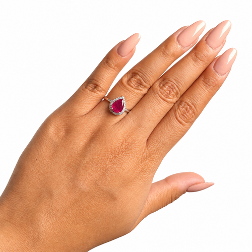 Anillo Piedras Rubí Gota con Circonias, Plata .925