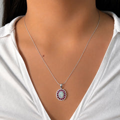 Dije Piedras Preciosas Maxi Flor Ópalo de Etiopía con Rubí, Plata .925 con Baño de Rodio
