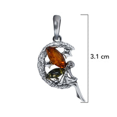 Dije Hada en la Luna 3.1 cm Ambar Polaco Naranja y Verde, Plata .925