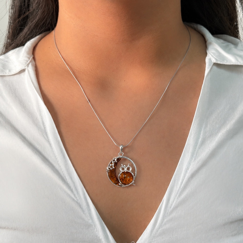 Dije Buho en la Luna 2.5 cm Ambar Polaco Plata .925