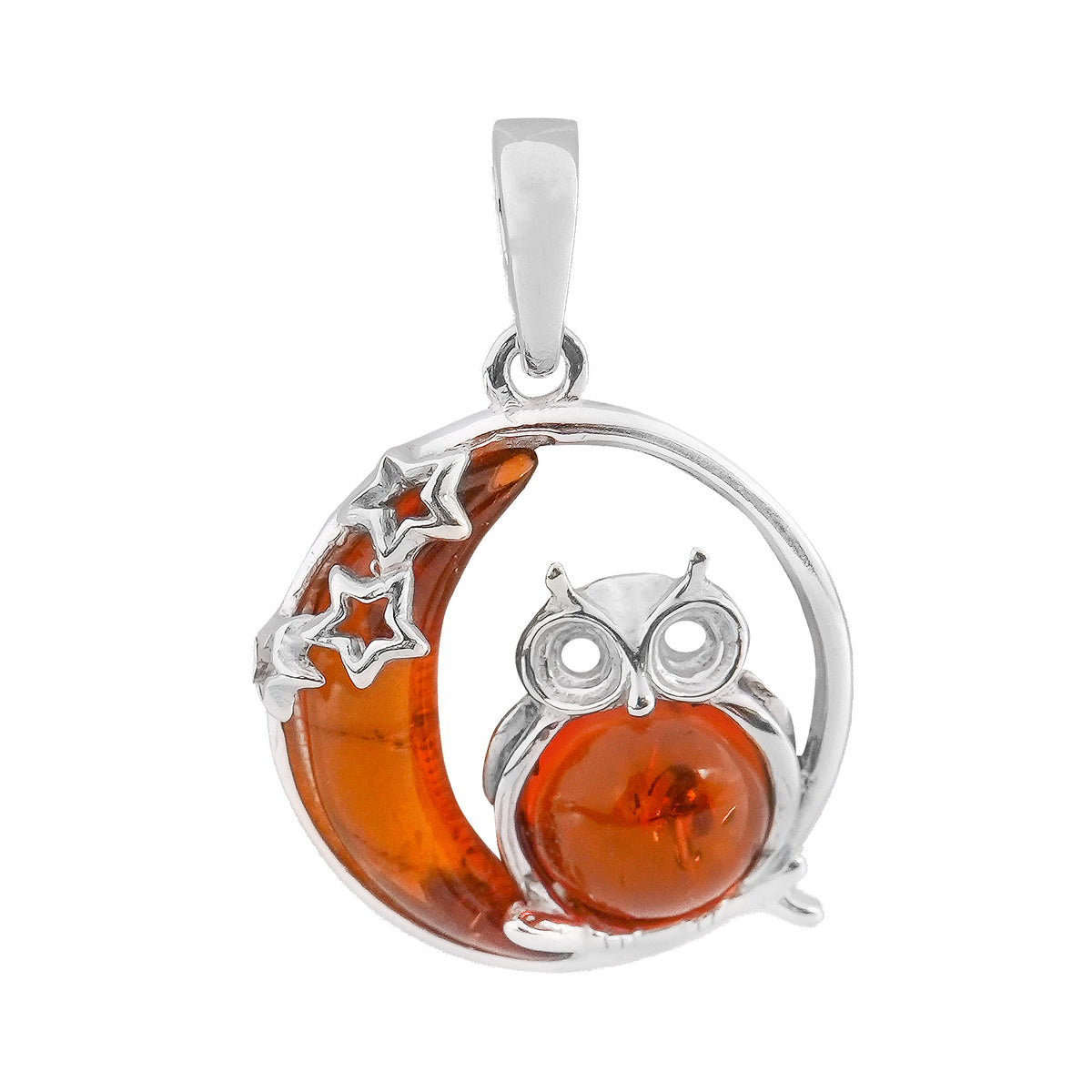 Dije Buho en la Luna 2.5 cm Ambar Polaco Plata .925